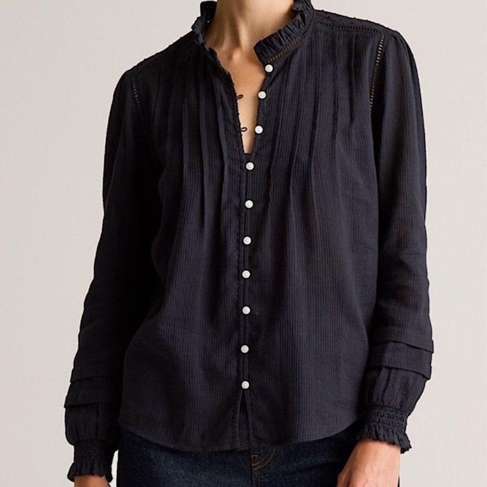 Quince Ruffle Sleeve 100% Organic Cotton Textured Peasant Blouse